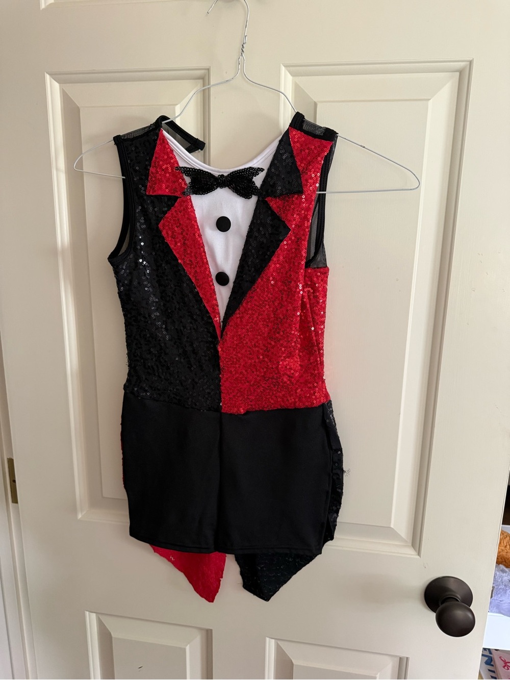 Kids Red & Black Sequin Tuxedo Dance Costume with Bow Tie